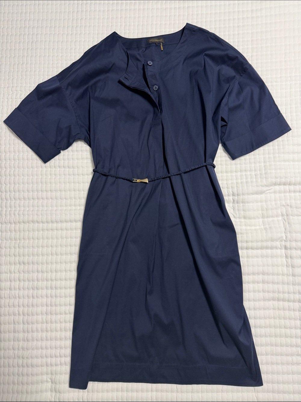 Donna Karan - Ladayette 148 New york Navy Short-Sleeve Midi Dress with Slim Belt